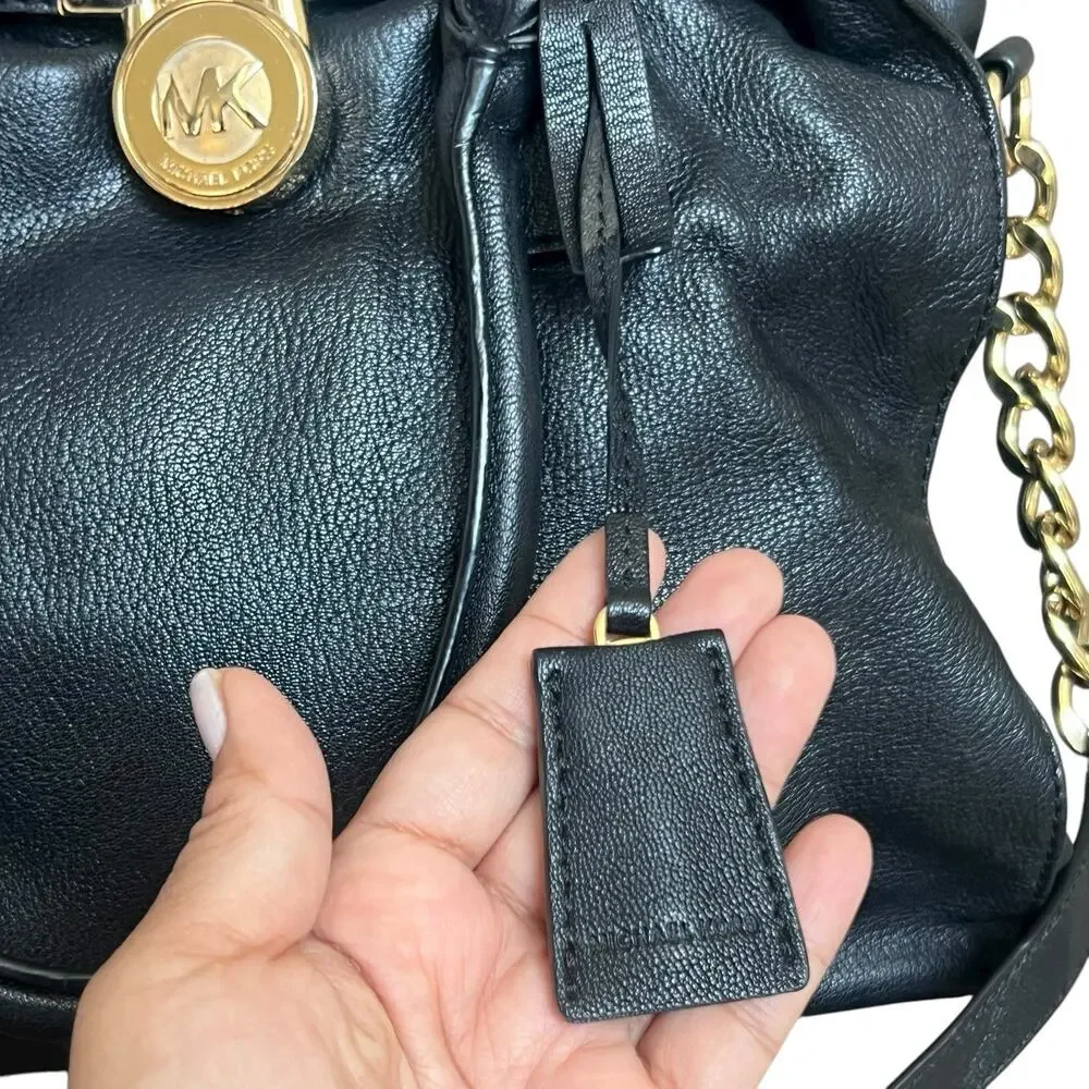 Michael Kors Black Leather Hamilton Moderne Large Satchel Bag Shoulder Tote